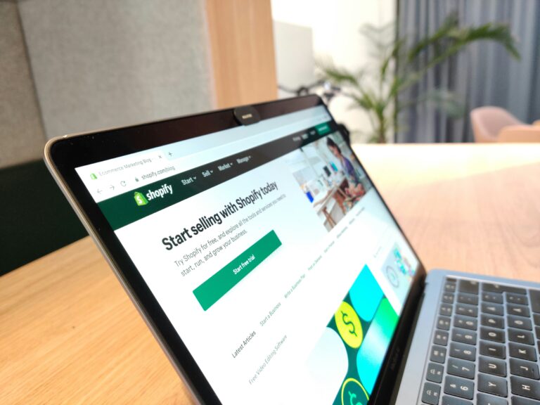 Laptop screen showing Shopify website for online store development