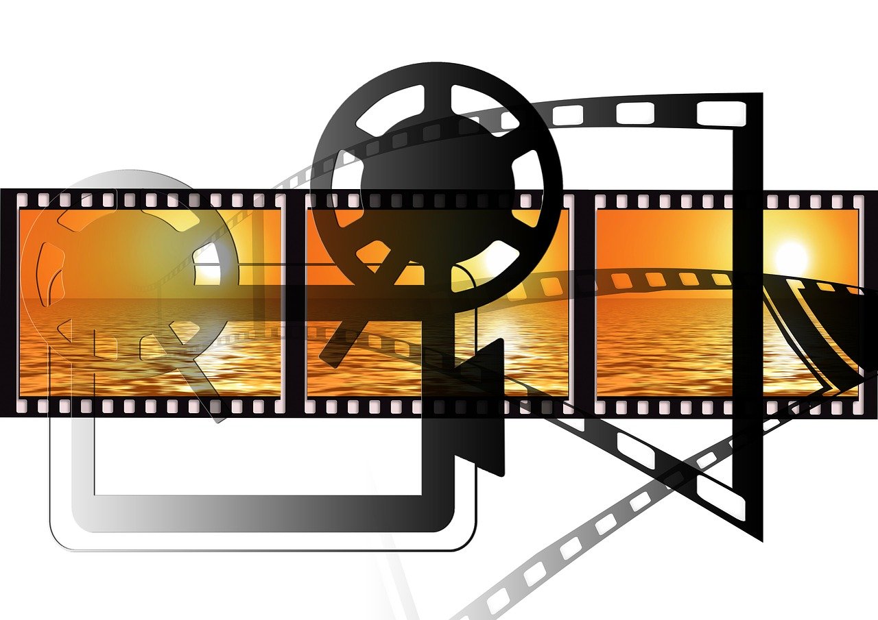 Film reel and video frames depicting a sunset scene – symbolizing video production, storytelling, and YouTube video marketing.