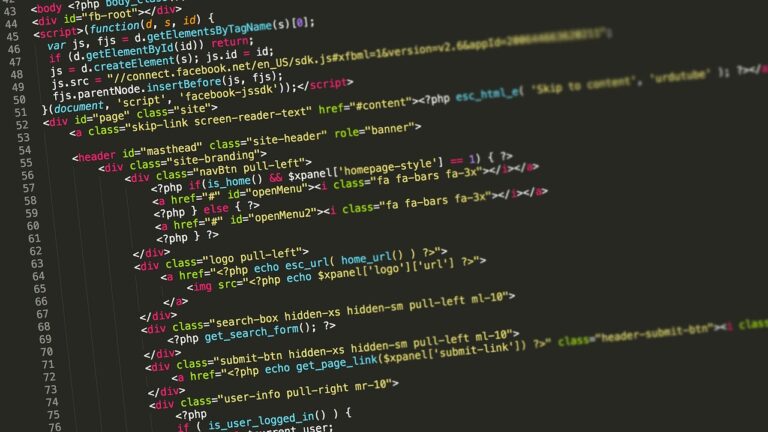 Close-up of HTML code displayed on a computer screen, representing web development