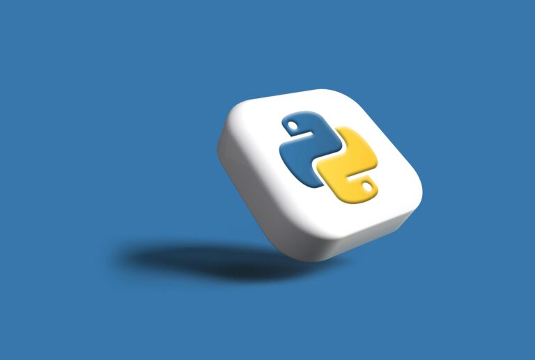 A 3D icon of the Python logo on a blue background